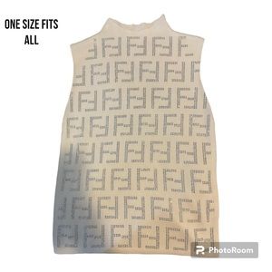 FENDI Print Ribbed Turtleneck Sweater- Handmade Embellishments